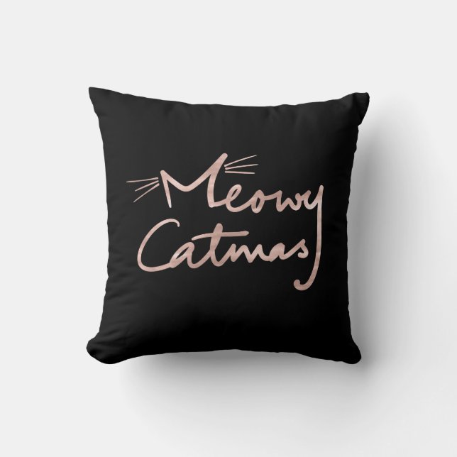 Coussin Meowy Catmas Black and Rose Gold Cat Christmas (Recto)