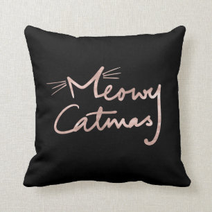 Coussin Meowy Catmas Black and Rose Gold Cat Christmas