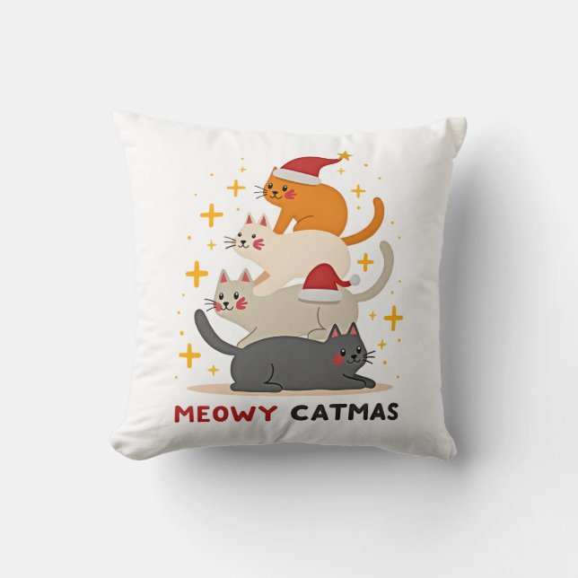 Coussin Meowy Catmas Chat Noël Arbre de Noël Xmas (2) (Recto)