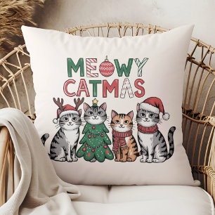 Coussin Meowy Catmas Cute Christmas Cats - Décoration de F