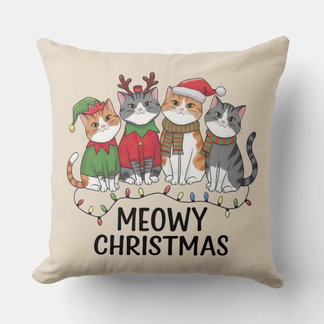 Coussin Meowy Christmas Funny Cats - Cute Holiday  (Recto)