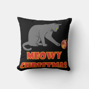 Coussin Meowy Christmas Funny Gray Cat