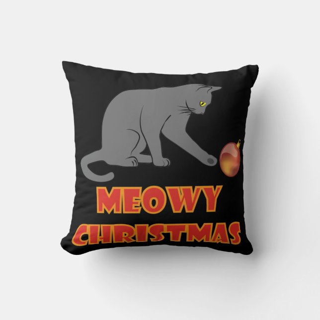 Coussin Meowy Christmas Funny Gray Cat (Recto)