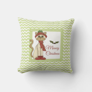 Coussin Meowy Christmas Kitty avec arrière - plan de chev