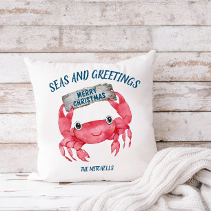Coussin Mer de crabe nautique Salutations de vacances trop