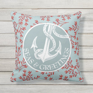 Coussin Mer de Noël et salutations côtières Ancre nautique