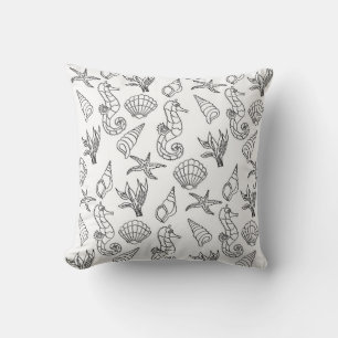 Coussin Mer Océan Noir et Blanc Marine Vie Design 244
