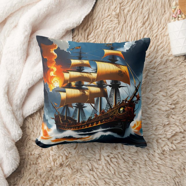 Coussin Mer orageuse avec navire pirate à Dusk (Couverture)