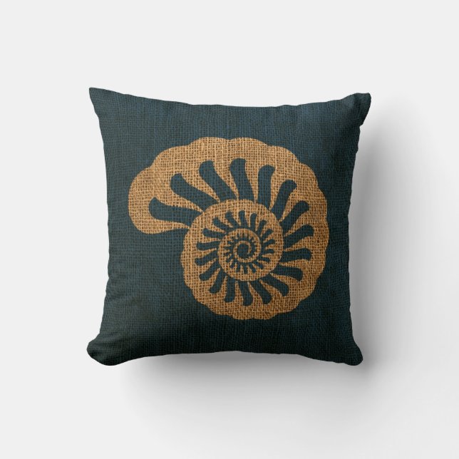 Coussin Mer Shell de Nautilus dans le bleu profond (Recto)