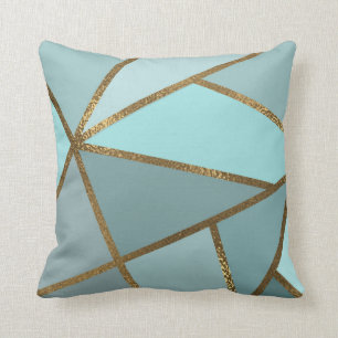 Coussin Mer Turquoise Vert Bleu & Bronze Géométrique
