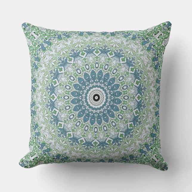 Coussin Mer Vert et Bleu Côte Motif Mandala (Recto)
