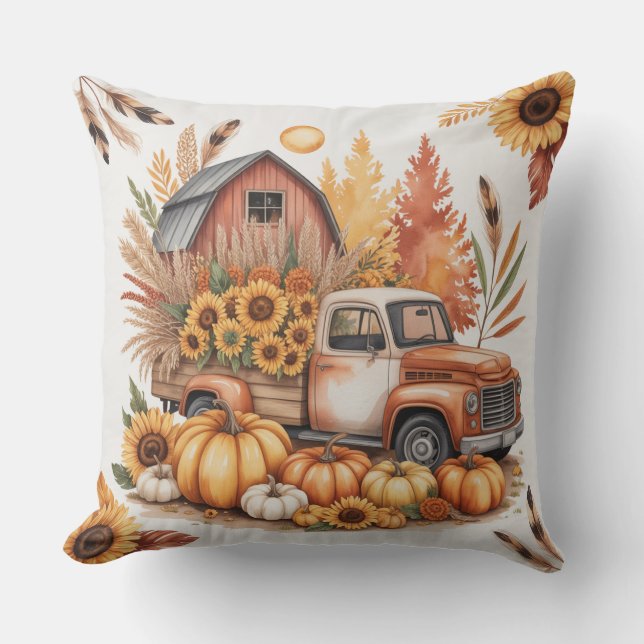 Coussin Merci à Dieu rustique d'automne inspiré de la ferm (Recto)