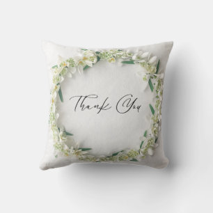 Coussin Merci à fleurs blanches