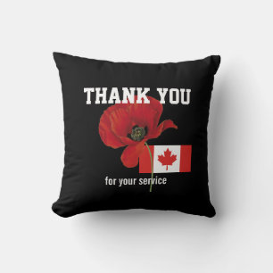 Coussin MERCI Anciens Combattants Pavot CANADA