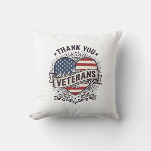 Coussin Merci aux vétérans Patriotic Heart Vector Design_1