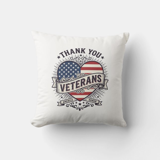 Coussin Merci aux vétérans Patriotic Heart Vector Design_1 (Recto)