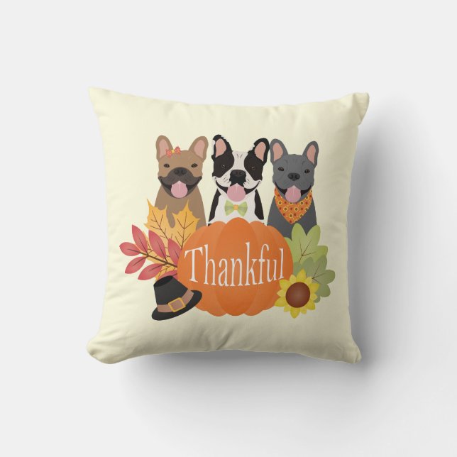 Coussin Merci Bulldogs français Thanksgiving (Recto)