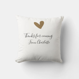 Coussin merci d'être venu/e nom à ajouter message texte cœ