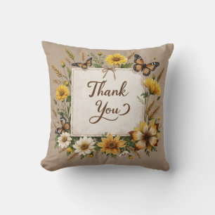 Coussin Merci fleurs sauvages attirés à la main, tiges de