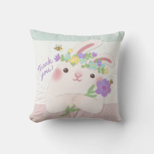 Coussin Merci : Le lapin aux fleurs, illustration
