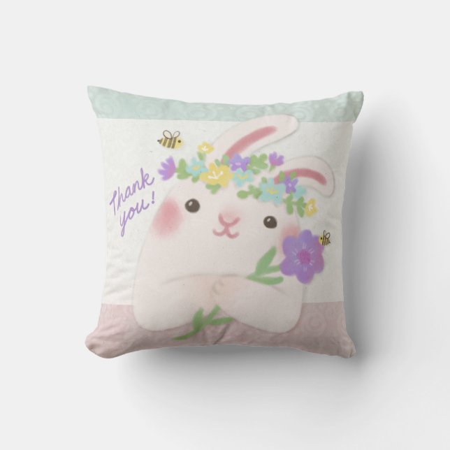 Coussin Merci : Le lapin aux fleurs, illustration (Recto)