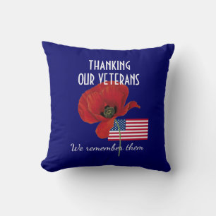 Coussin MERCI patriotique VÉTÉRANS Guerre souvenir Pavot