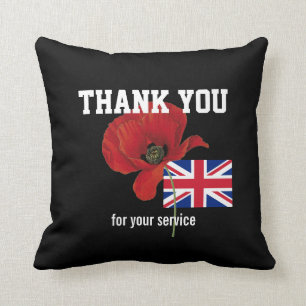 Coussin Merci Serviteurs Britanniques Poppy UNION JACK