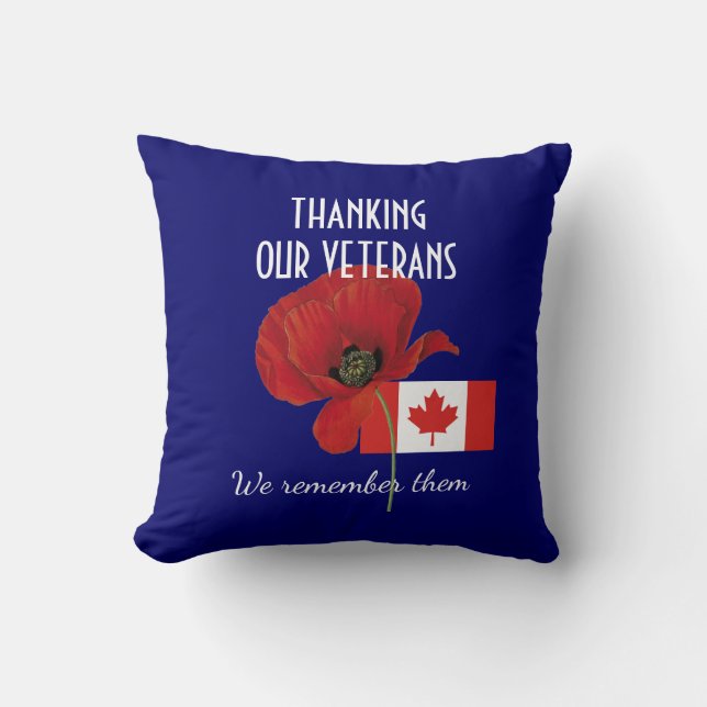 Coussin MERCI VÉTÉRANS Canada Pavot (Recto)