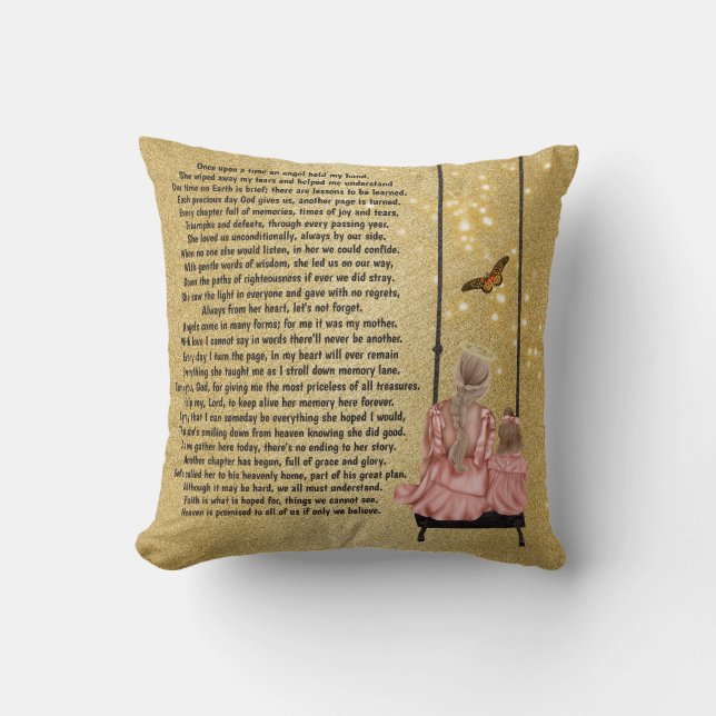 Coussin Mère au paradis assise sur une photo de poème à ba (Recto)