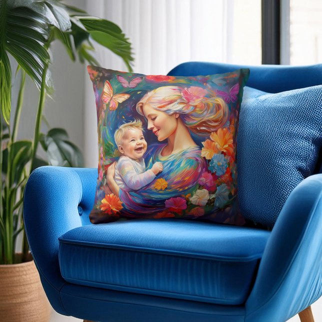 Coussin Mère avec bébé garçon Peinture colorée (Créateur téléchargé)