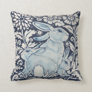 Coussin Mère, Bébé Lapin Printemps Floral Marine Bleu U