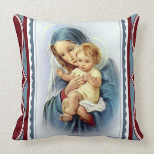 Coussin Mère bénie Mary de Vierge avec l'enfant Jésus du