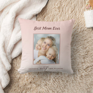 Coussin Mère blush rose en or nom photo