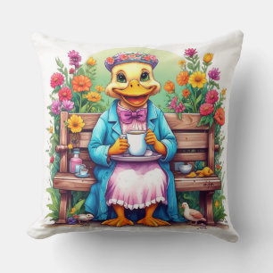 Coussin Mère Canard Boire Citation De Café Fleurs Colorées
