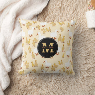 Coussin Mère Canard Mignonne & Motif de Caneton Monogramme