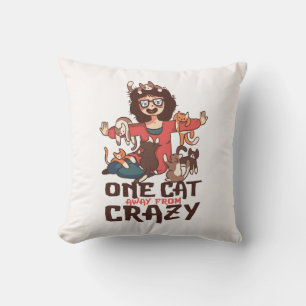Coussin Mère de chat mignonne et folle Dame chat fou Kitty