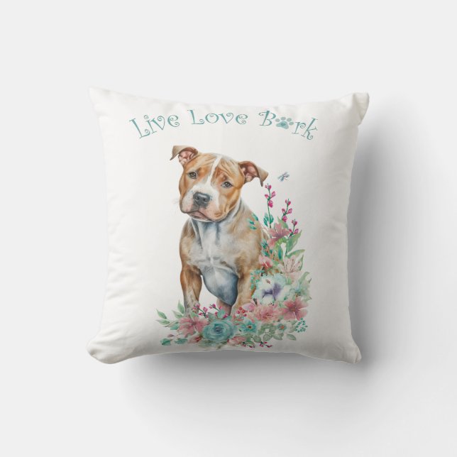 Coussin Mère de chien Staffordshire Terrier Floral (Recto)