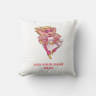 Coussin Mère éléphant super-héroïne personnalisée de jumea