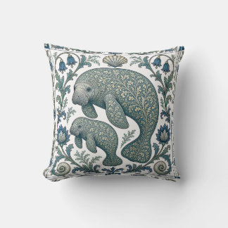 Coussin Mère et bébé lamantin magnifiques, vintage orné