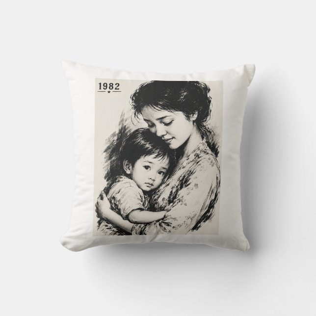 Coussin Mère et enfant vintage 1982  (Recto)