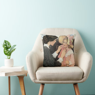 Coussin Mère et enfant vintage par Jessie Willcox Smith