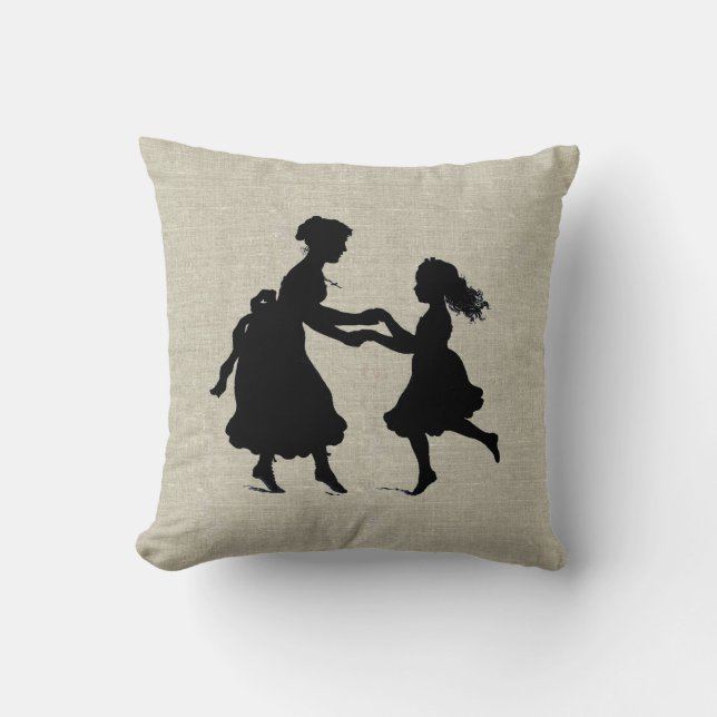 Coussin Mère et fille tenant la danse de mains (Recto)