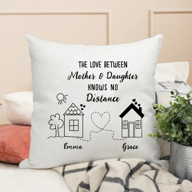 Coussin Mère Fille Amour Ne Connaît Aucune Distance (Mother Daughter Love Knows No Distance Throw Pillow)