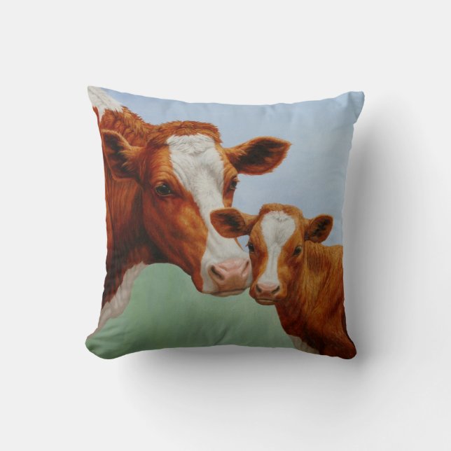 Coussin Mère Guernesey Vache et Mignonne Veau (Recto)