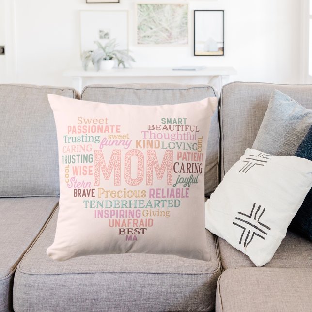 Coussin Mère mère coeur mot art rose pêche (Créateur téléchargé)