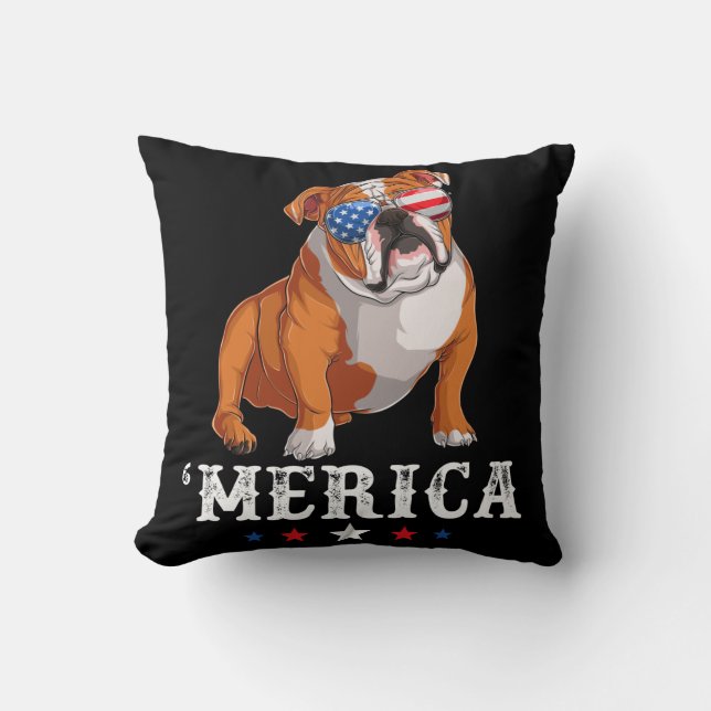 Coussin Merica Dog 4 juillet USA American Flag Français B (Recto)