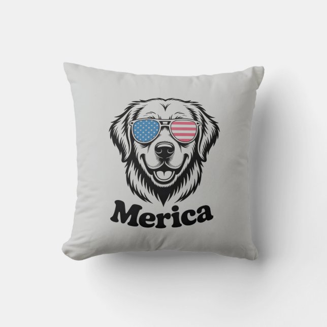 Coussin Merica lunettes de chien patiotique USA American F (Recto)