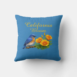 Coussin Merlebleue de l'Ouest avec Pavots de Californie