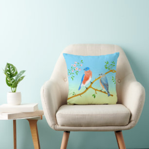 Coussin Merles Bleus Bleu Clair & Vert
