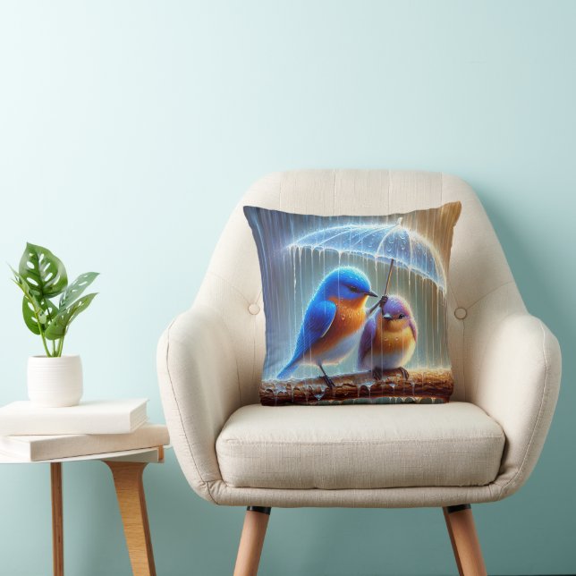 Coussin Merles bleus sous un parapluie (Chaise)